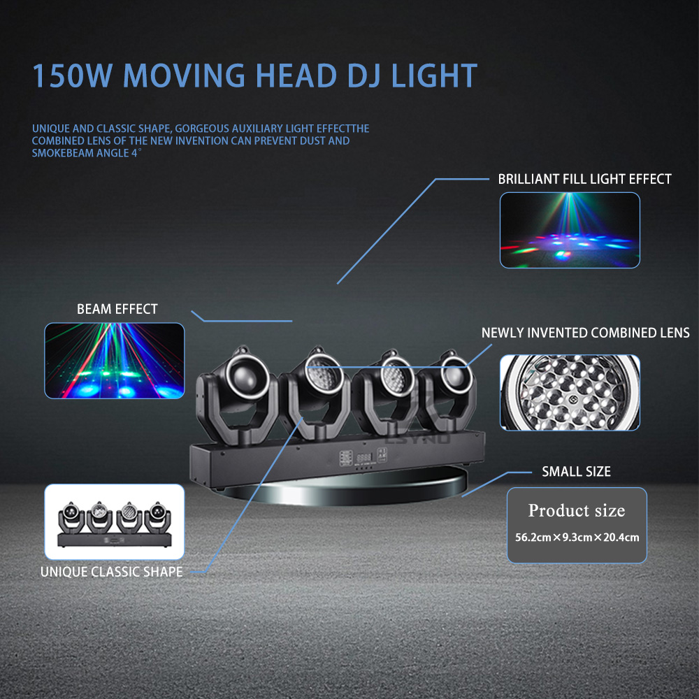 150W 무빙 헤드 DJ 조명 리모컨 4헤드 LED 빔 - Head Racket Boom 리뷰 및 가격